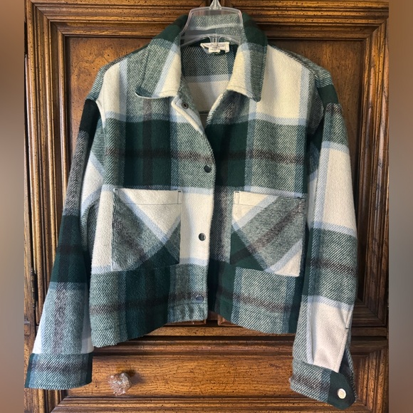FOR THE REPUBLIC Plaid Cropped Shirt Jacket Snap Medium - Picture 4 of 13